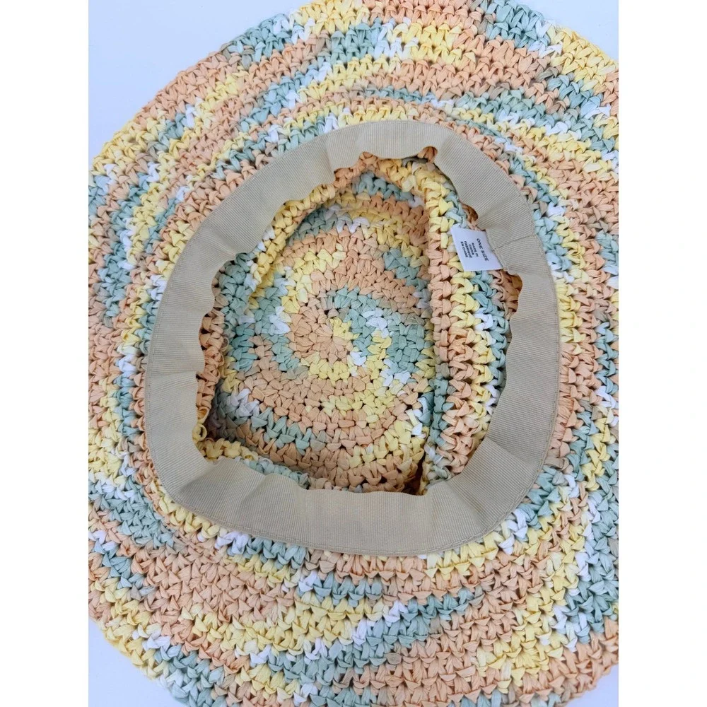 BP Nordstrom Womens Pink Multi Swirl Woven Straw Sun Hat NEW